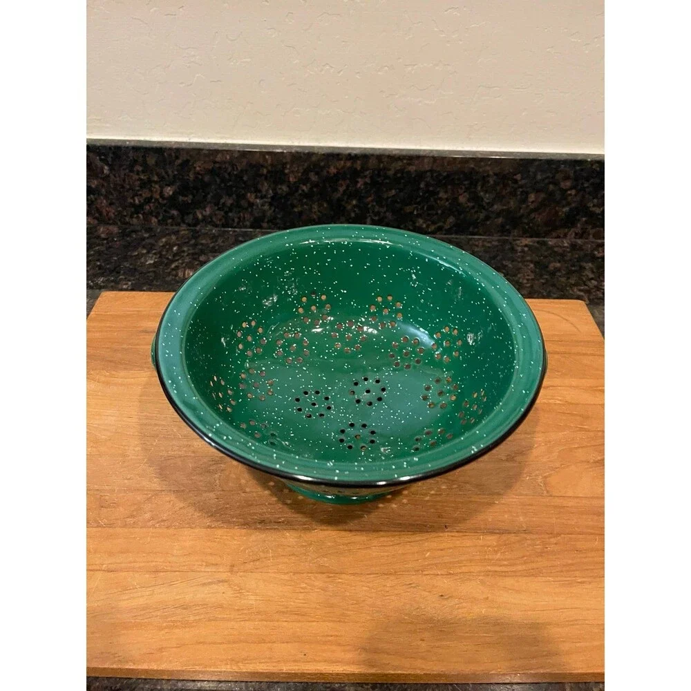 Enamelware green Stainless Steel Colander With White Specks